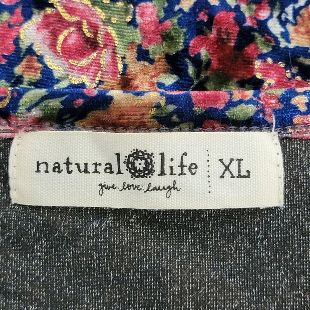 Natural Life Velvet Top Womens XL Blue Floral Excellent Square Neck Long Sleeve - Picture 6 of 7